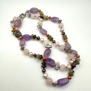 Amazing semi precious stone and pearl double stranded necklace!